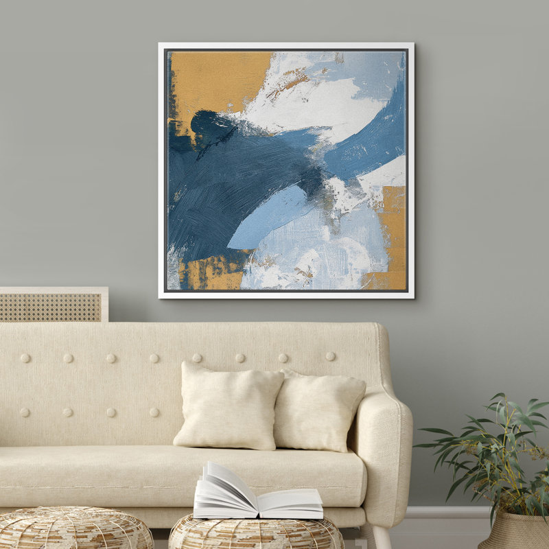 Abstrait bleu, jaune, moderne, contemporain, encadré de chambre à coucher, décorations murales sur toile, H 16 po x l 16 po