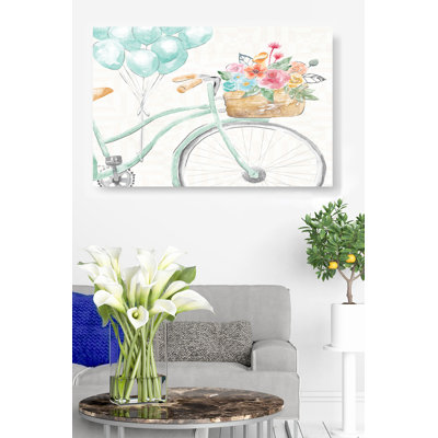 Bicycle Balloons Flower Basket, Green, Red, Orange, On White