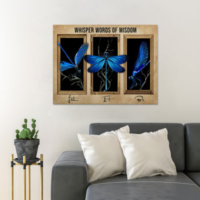 «A Blue Dragonfly - Whisper Words Of Wisdom Let It Do», reproduction d'art graphique sur toile tendue 1 pièce