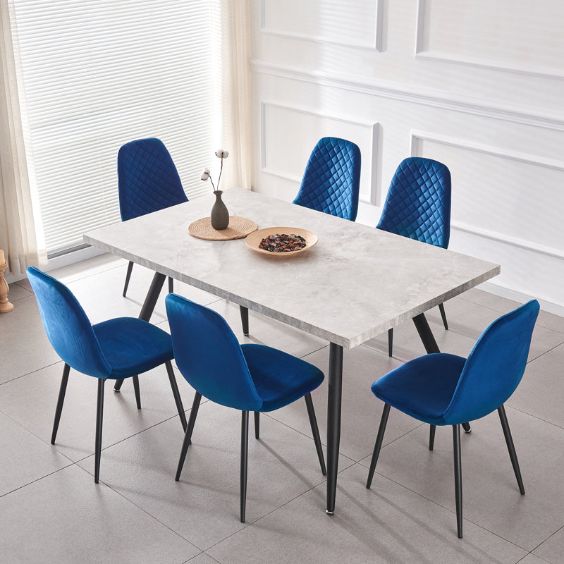 Wellersburg Modern Velvet Upholstered Armless Dining Chair, Black, Blue Velvet