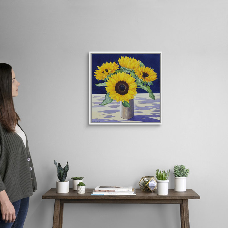 Art mural toile tournesol, H 20 po x l 20 po x P 1,75 po, Cadre blanc