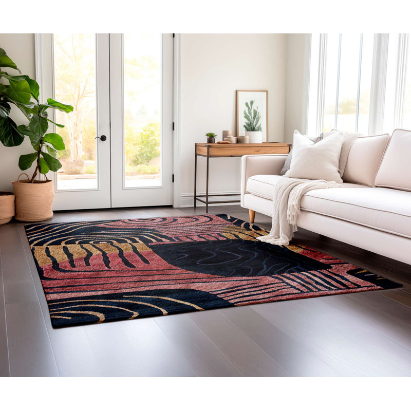 Tapis tissé à la machine de qualité supérieure, 3,3 x 4,6 pieds, 60% coton et 40% polyester | Épaisseur totale en coton antidérapant de 0,3 po | Impression numérique facile à nettoyer et durable pour le décor du salon et de la chambre à coucher