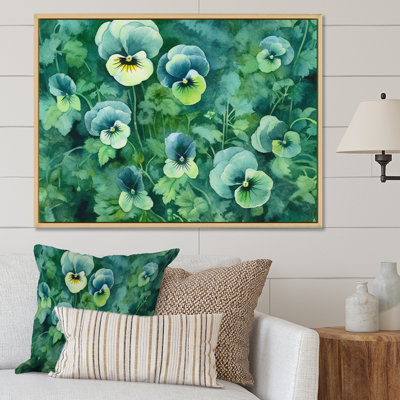 «Green Teal Pansies Harmony», reproduction sur toile