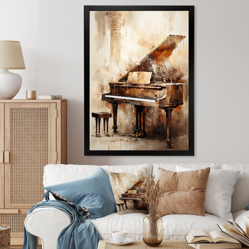 «Warm Melody Piano I - Music», art mural, Cadre photo noir simple, H 32 po x l 16 po x P 1 po