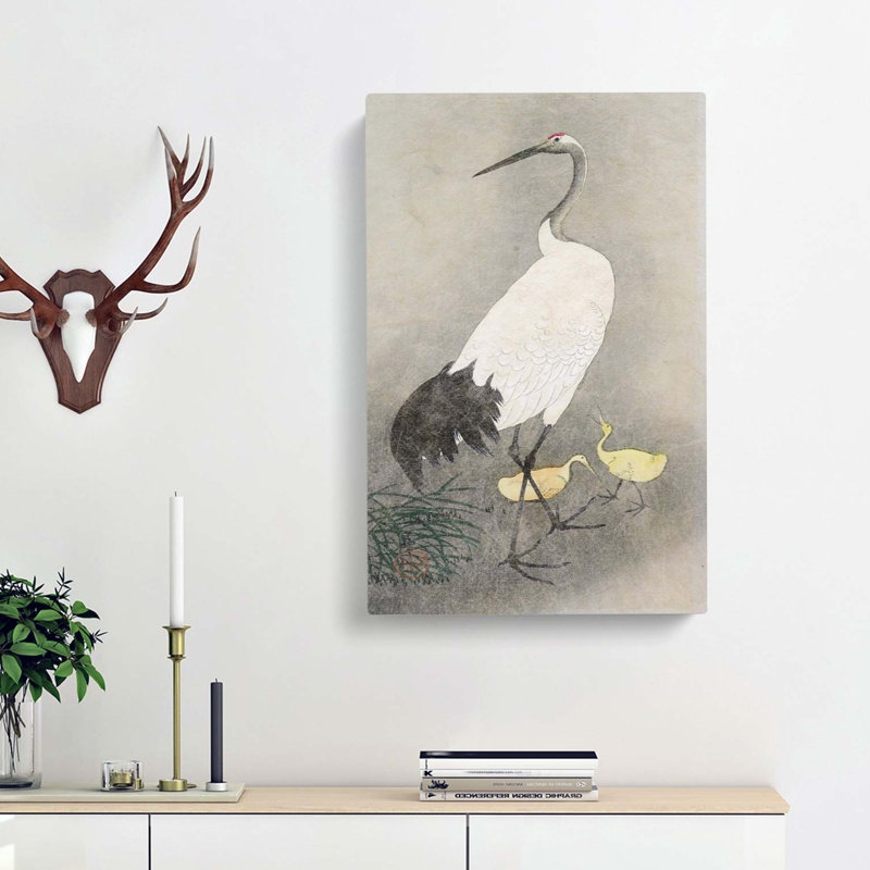Crane & Chicks by Ohara Koson - Wrapped Canvas Painting, 76cm H x 50cm W x 3cm D