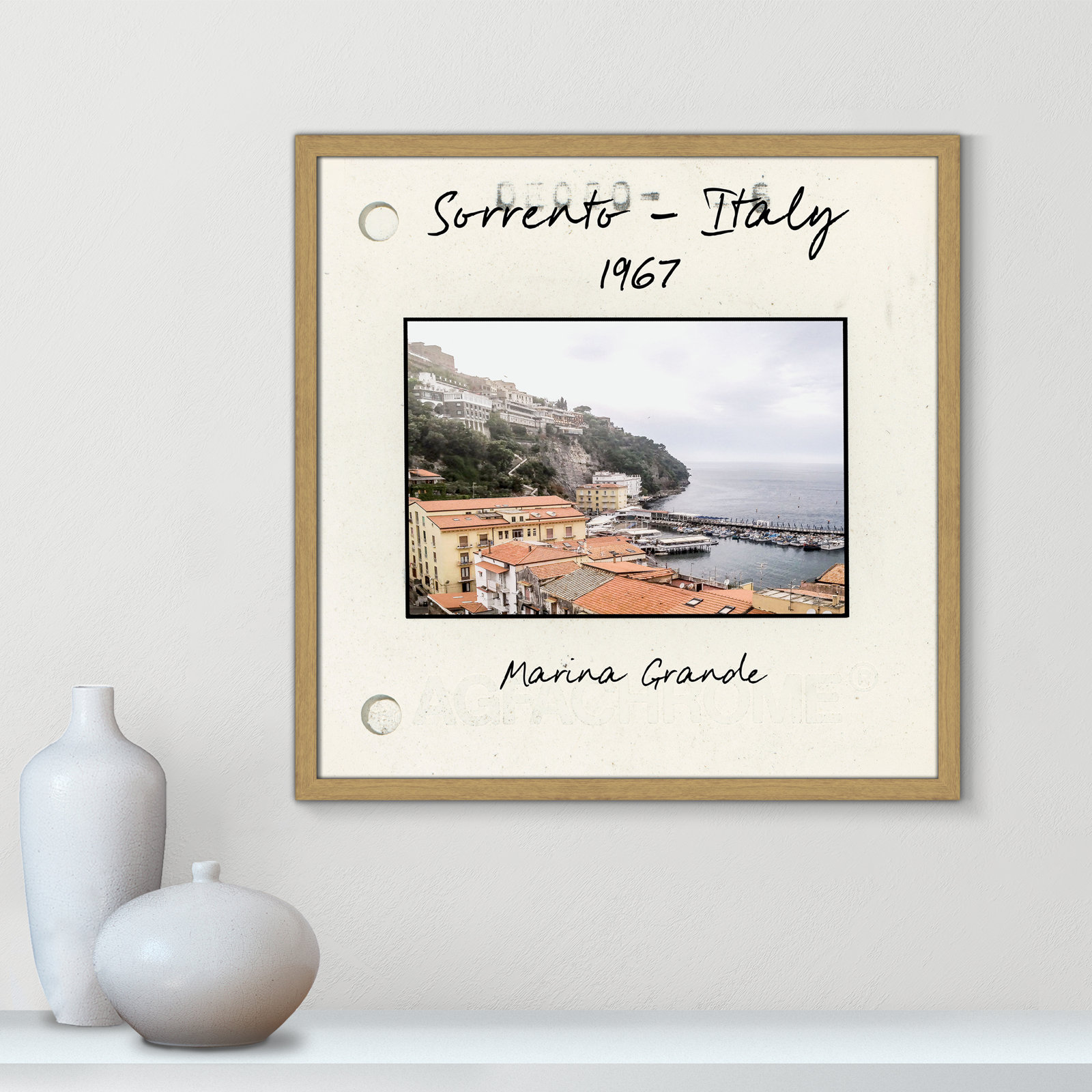 Travel Slide Collection "Sorrento, Italy" Print, 23.5" H x 23.5" W x 0.75" D, Natural Single Picture Framed Paper
