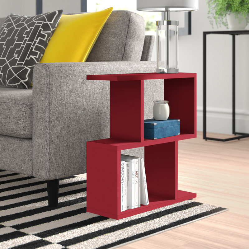 Barbara Side Table Modern 2-Tier Design with Storage Compartments, Burgundy