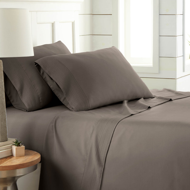 Vilano Springs Extra Deep Pocket Bed Sheet Set with Pleated Hem, Easy care, Pet Hair Resistant, Dark Taupe