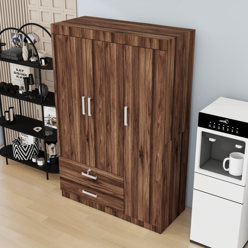 Armoire 3 portes avec 2 tiroirs et 2 tringles de suspension
