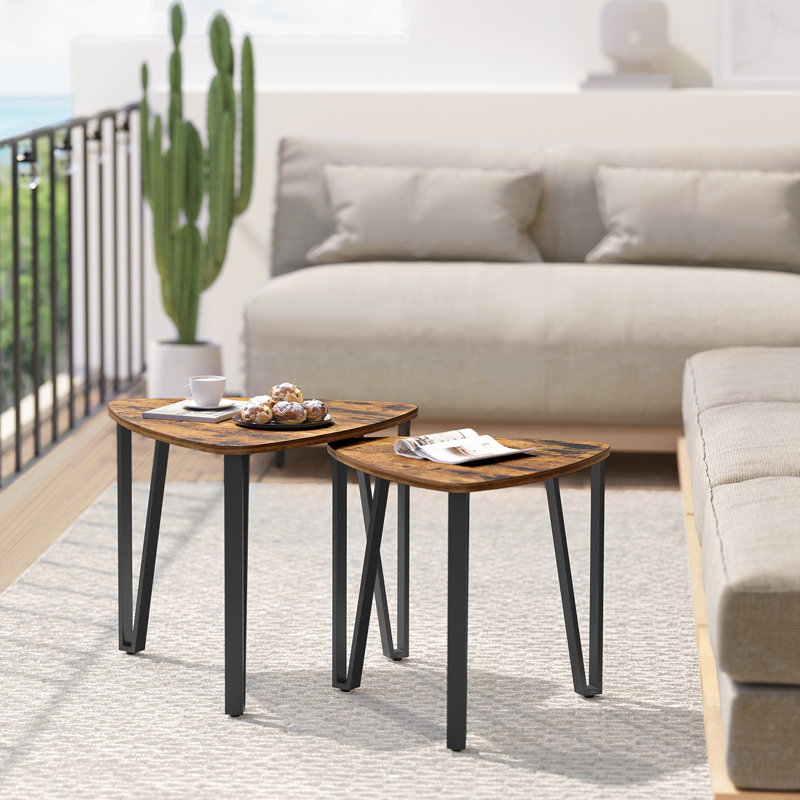 Ensemble de 2 tables basses gigognes, Brun rustique