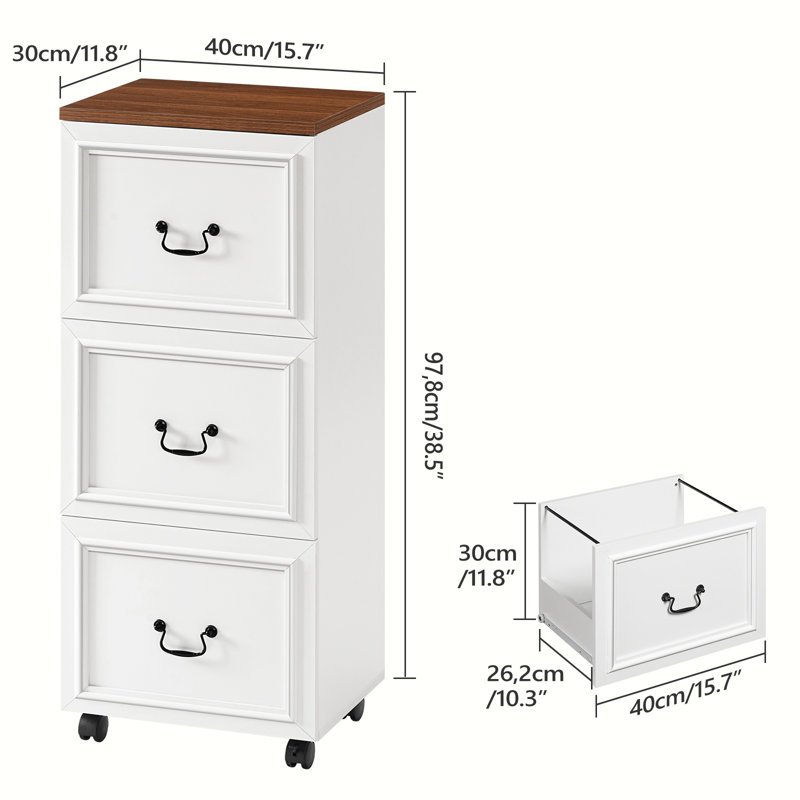 Mobile Filing Cabinet On Wheels Armhouse File Cart With 3 Drawers File Storage Cabinet