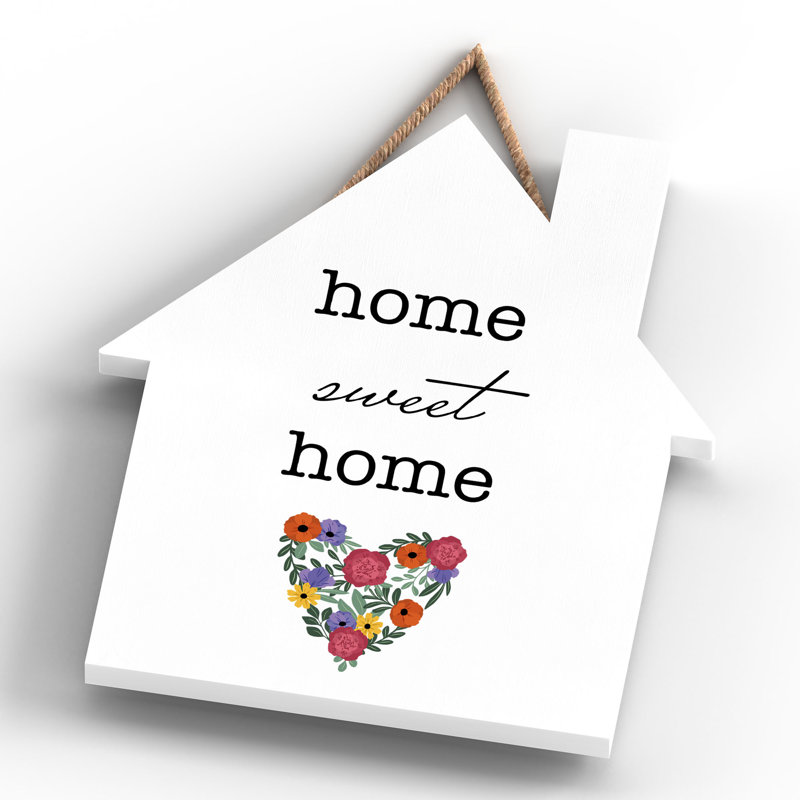 Home Sweet Home House Wooden Hanging Plaque, 18.5cm H x 16cm W x 0.9cm D