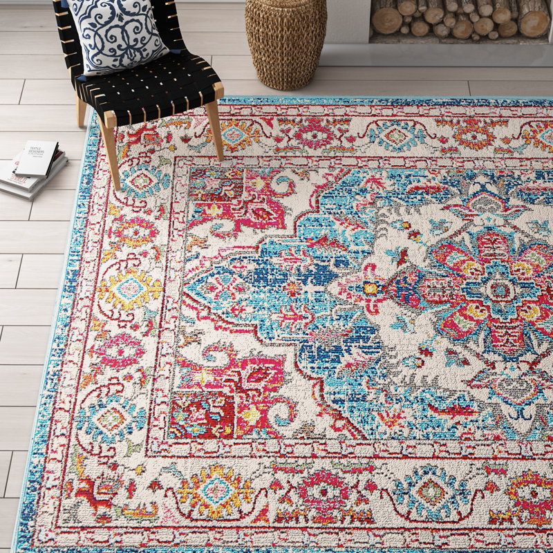 Olaughlin Power Loom Pink/Blue/Ivory Rug, Rectangle 229 x 290cm