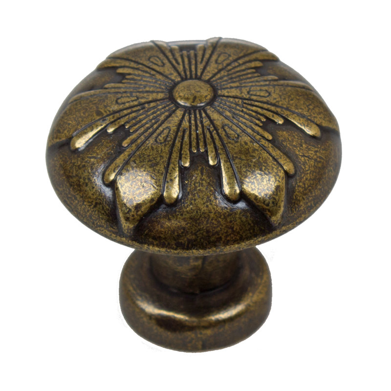 1 1/8" Diameter Round Knob, Antique Brass