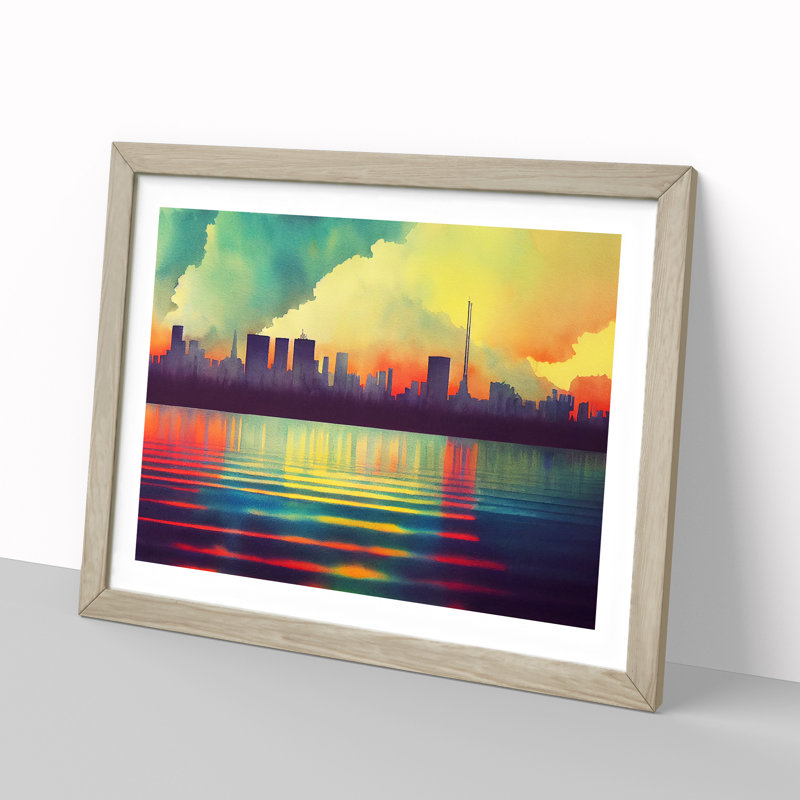 Unbeatable Watercolour Skyline - Framed Print, 34cm H x 46cm W x 2cm D, Oak