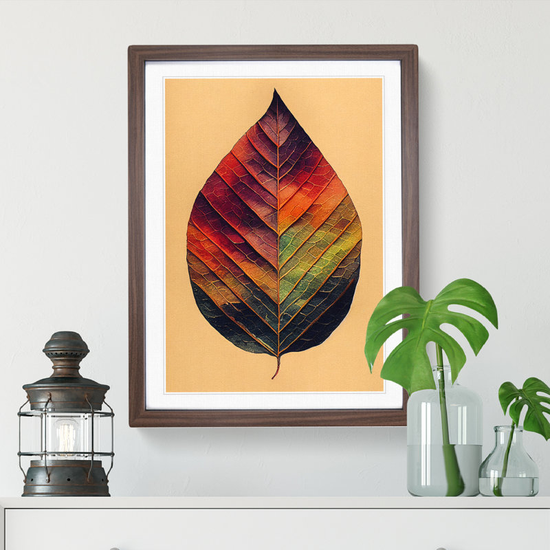 Leaf Painted - Single Picture Frame Painting, 64cm H x 46cm W x 2cm D, Walnut