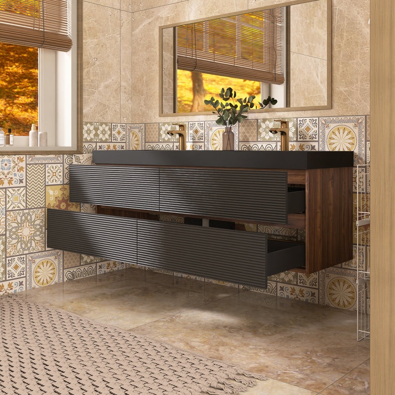 Ensemble de meuble-lavabo double 59,2 po avec comptoir en quartz 59,2 po