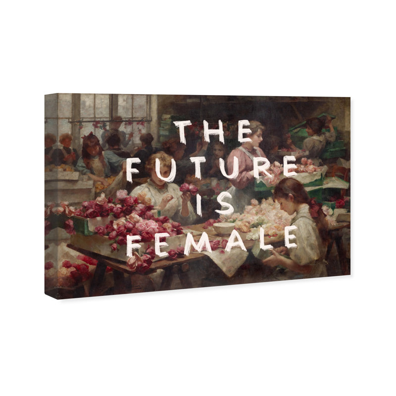 The Future Is Female 20" x 30" Canvas Print in White and Light Green