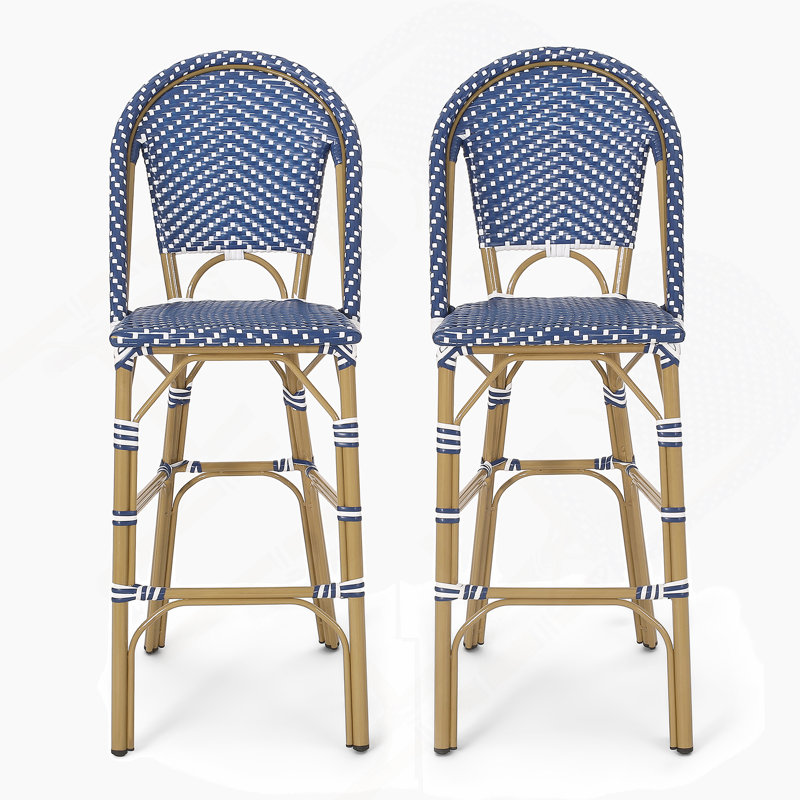 Tabourets de bar 4 pieds en aluminium bleu sarcelle avec repose-pieds, Bleu sarcelle