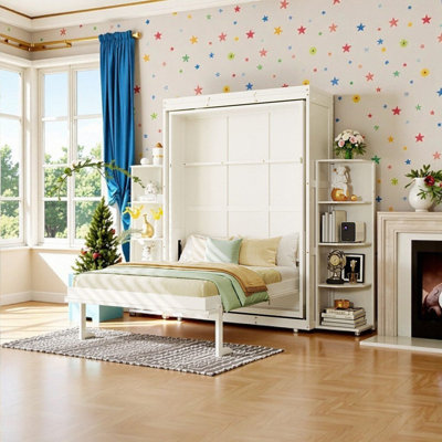 Rotating Queen-Size Murphy Bed with Built-In Desk Dual Shelves and Storage Racks