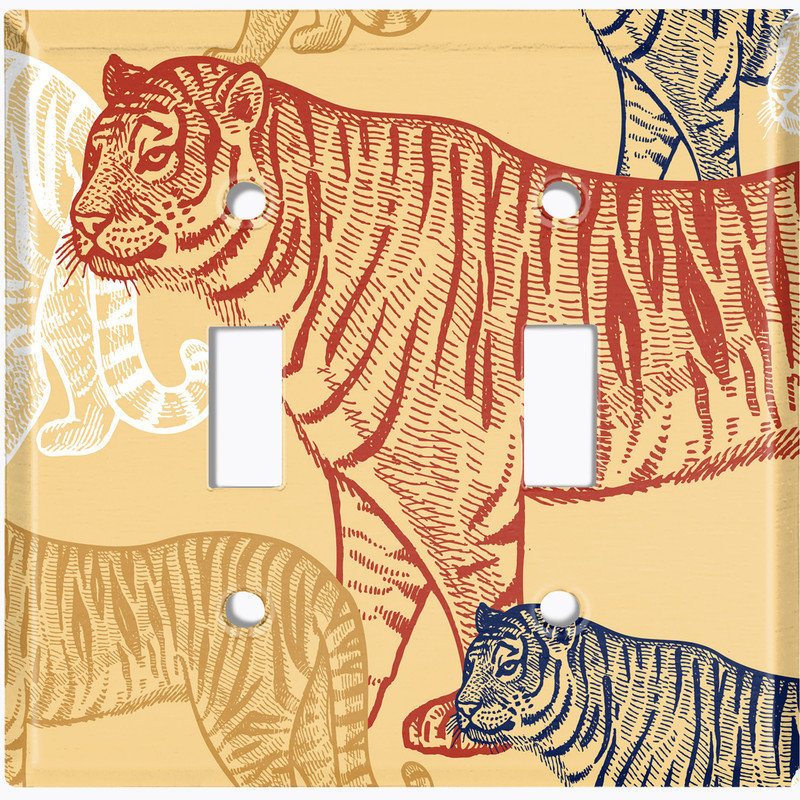 Metal Light Switch Plate Cover; US Standard Size 2 Gang Toggle - Tiger Drawings, #2 Double Toggle