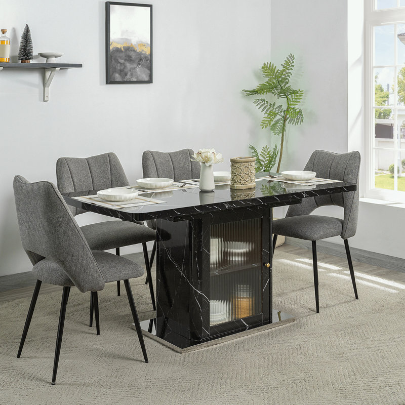 Dining Table with Storage Cabinet, Black
