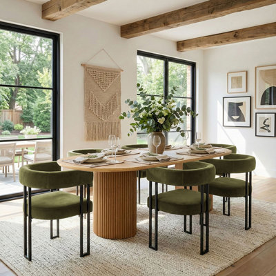 6 - Person Dining Table Sets With Oval Table & 6 Upholstered Velvet Chairs