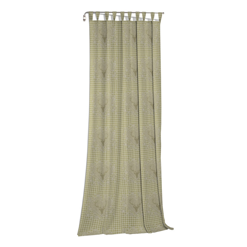 Devos Room Tab Top Curtain Single Panel, Opaque, Grey / Green, 132cm Width x 175cm Drop