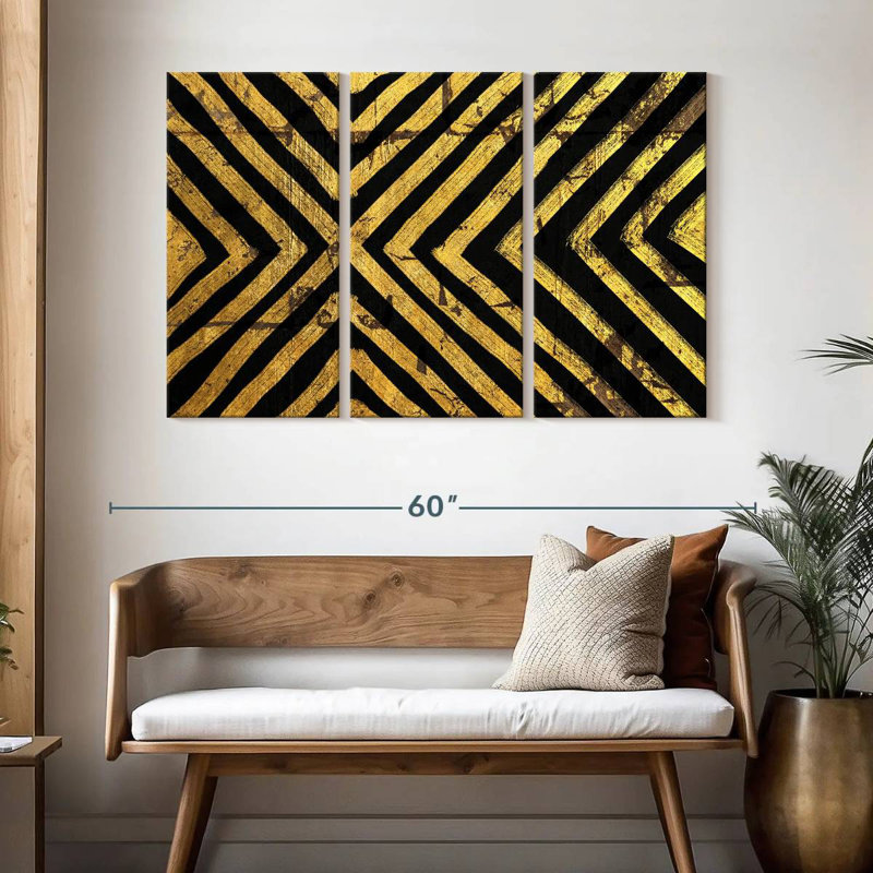 Avery Gold Geometric Lines, 32" H x 50" W