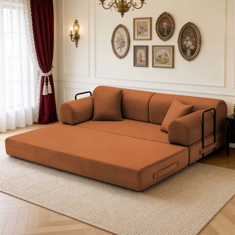 Canapé-lit Boneless Convertible Corduroy, Orange