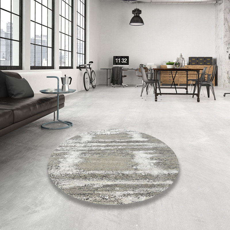 Tapis gris/blanc, Rond 3 pi