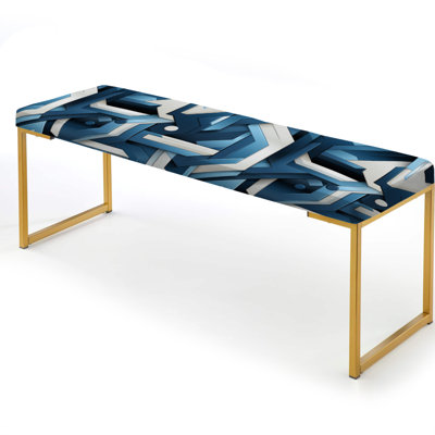 White And Blue Geometric Mosaic Pattern - Geometric Upholstered Gold Bench