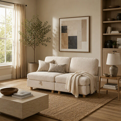Canapé modulaire modulaire, canapé convertible avec rangement, ensemble de canapés en tissu pliant multifonctionnel, canapé 2 places (beige)