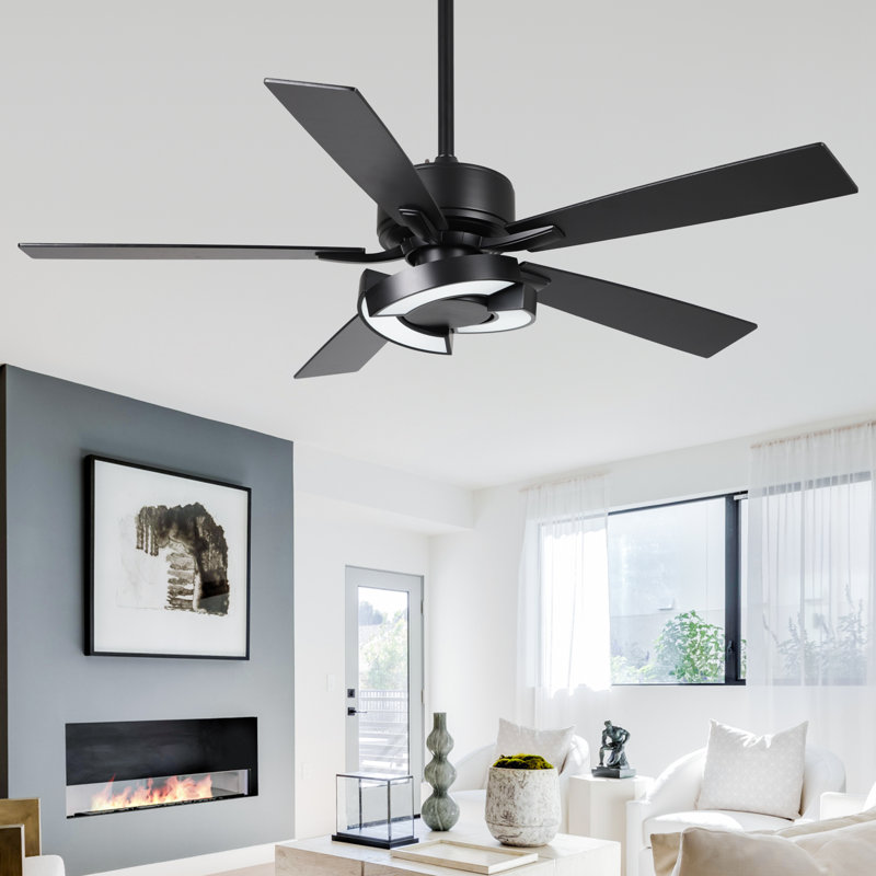Ventilateur de plafond à DEL à intensité variable de 52 po avec 3 lumières colorées et télécommande Joquin, pales à double face, moteur à courant continu réversible à 6 vitesses 