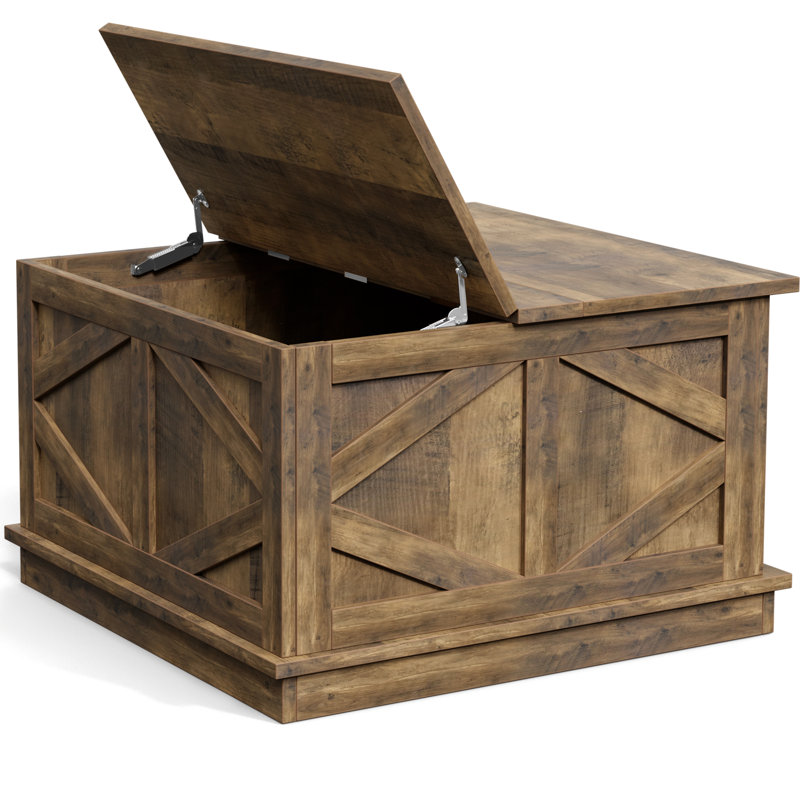 31.5" Farmhouse Square Coffee Table With Hinged Lift Top And Hidden Storage For Living Room, Brown, Brown