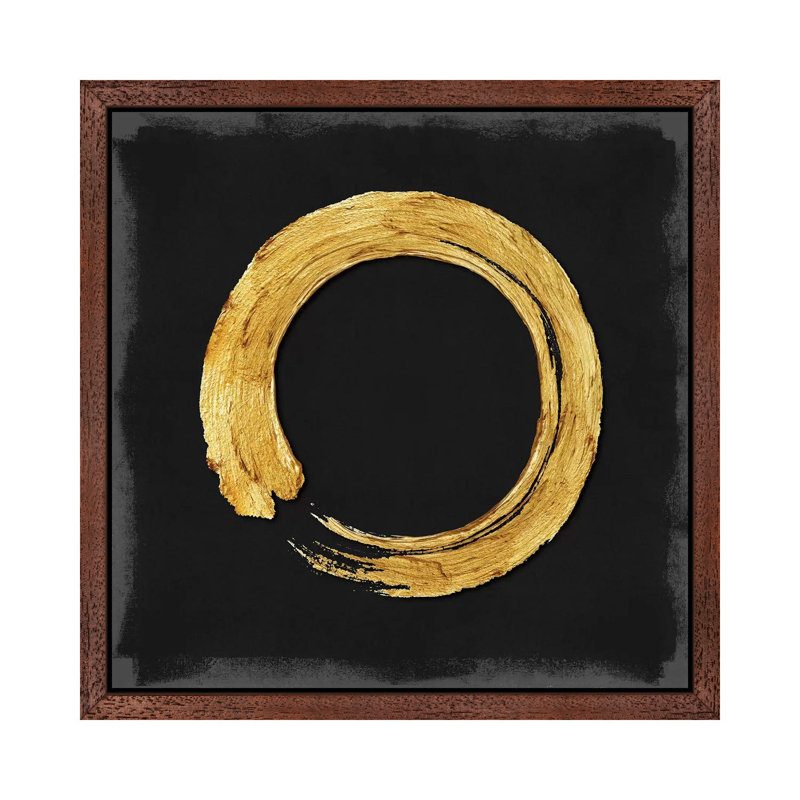 Gold Zen Circle On Black I by Ellie Roberts - Floater Frame Print on Canvas, 66.04 cm H x 66.04 cm W, Brown Framed