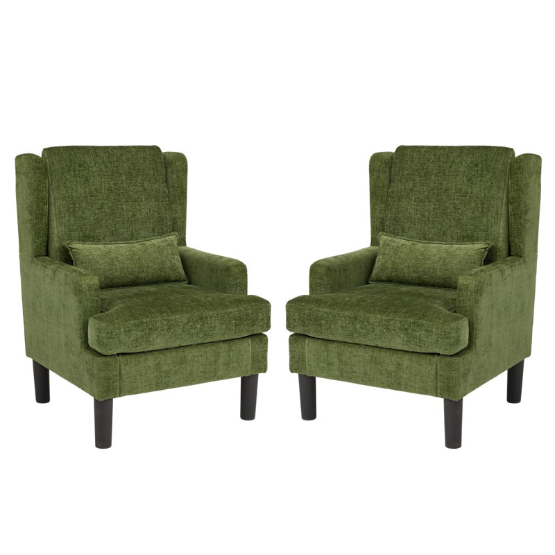 Ensemble de 2 fauteuils à oreilles pour salon, fauteuil en chenille moderne avec dossier haut et coussin Mid-Century