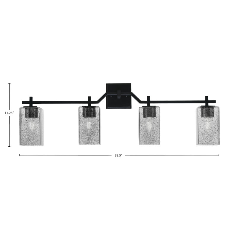 Corbin 4 Light Bath Bar With 3.5" Square Smoke Bubble Glass, Matte Black
