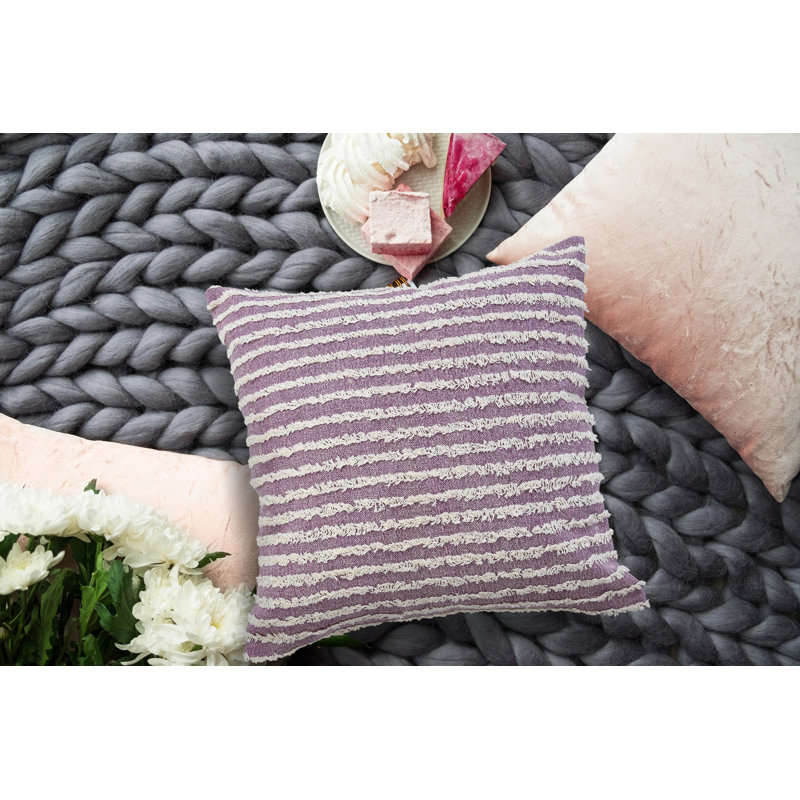 Coussin décoratif à rayures 100% coton Contemporary, Brume de lavande / crème, Housse de coussin seulement - sans coussin