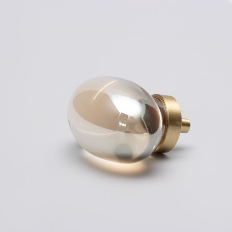 Poignée ovale en verre 1 3/4 po, Laiton brossé / ambre