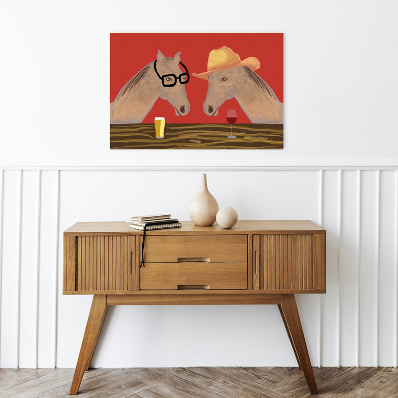 Funny Horses At Bar Contemporary Horse Wall Art Print 1 Piece Wrapped Canvas Wall Art, 40.64cm H x 60.96cm W