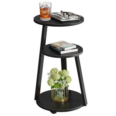 Vernestine Round End Table Side Table with 3-Tier Shelves