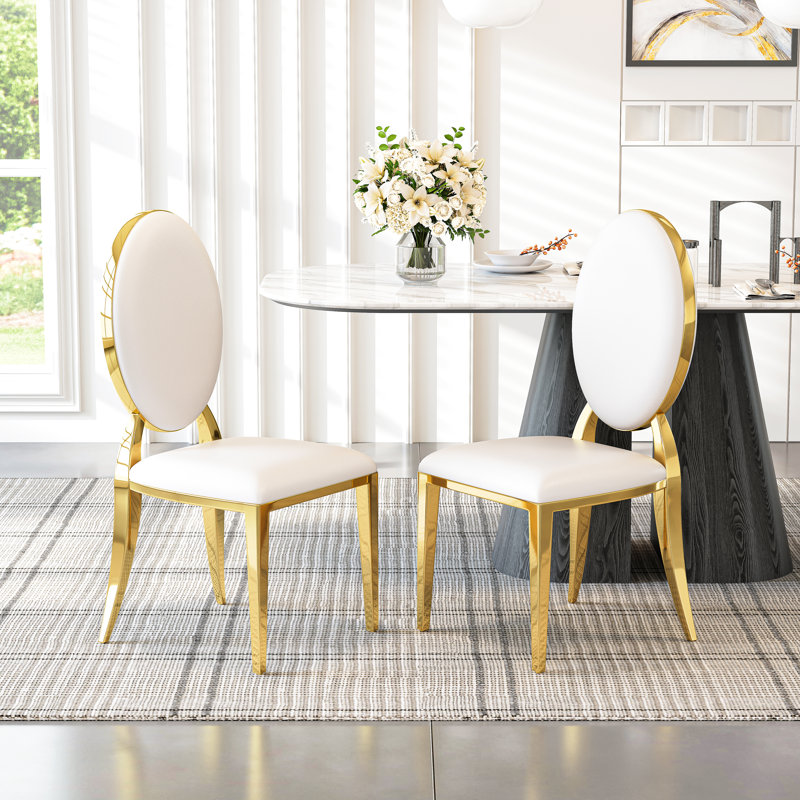 Carterville Stainless Steel Side Chair, Gold, White