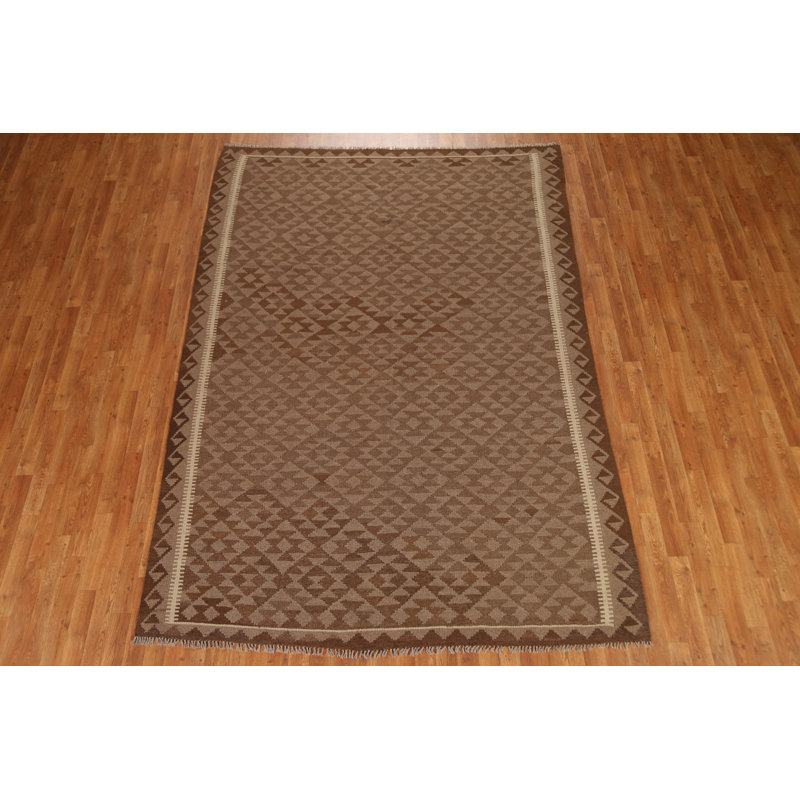 Tapis brun tissé à la main Kilim 7 x 10