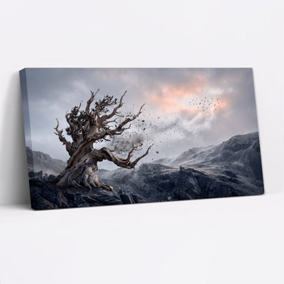 Gnarled Tree Disintegrating Into Dust On Rocky Mountains Canvas Wall Art
