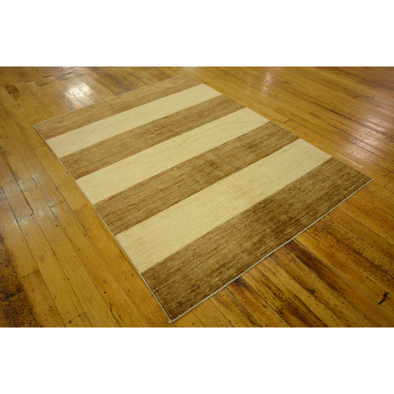 Tapis de la laine beige 4 pi 9 po x 6 pi 4 po one-of-kind noué la Nash