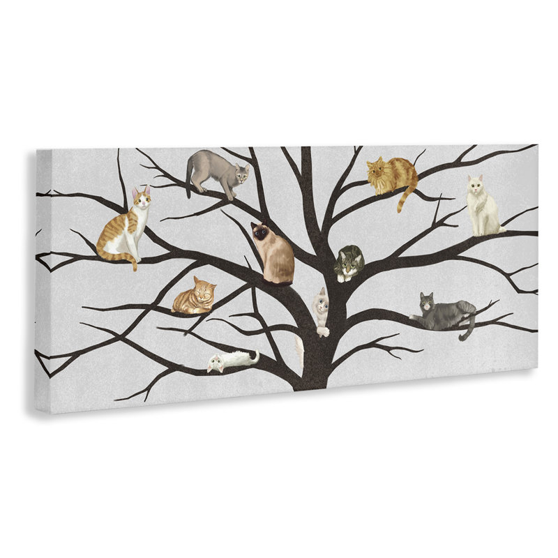 «Cats In The Tree Animal Pet Black Grey Peinture», impression, H 10 po x l 24 po