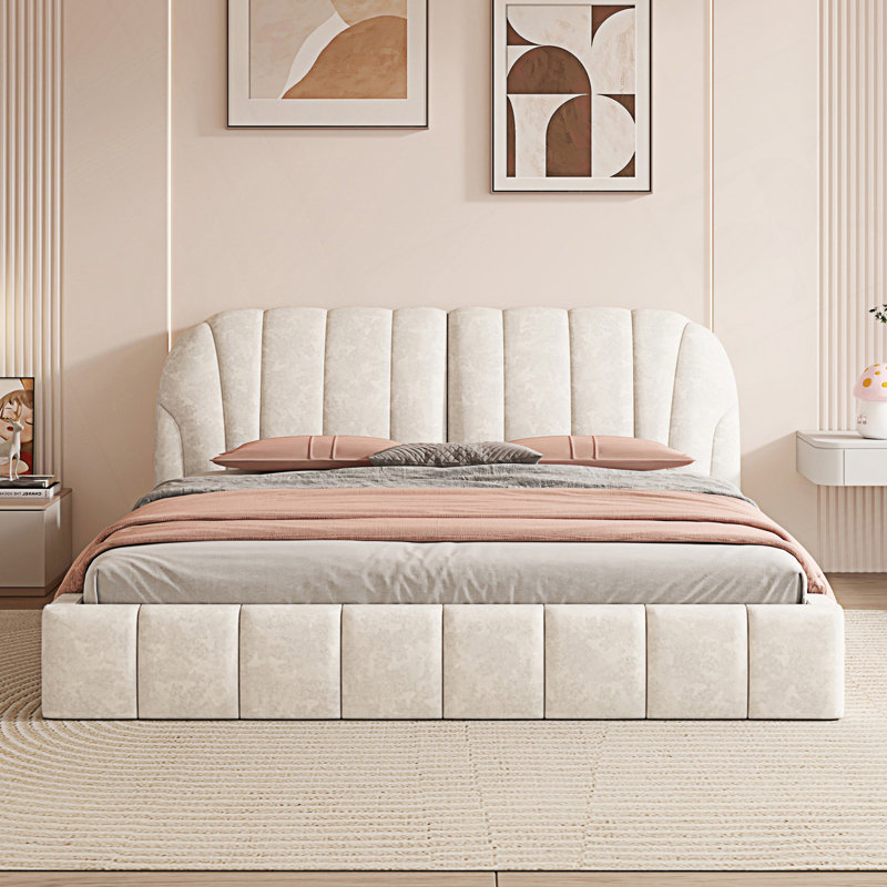 Grand lit plateforme tapissier Modern, Beige