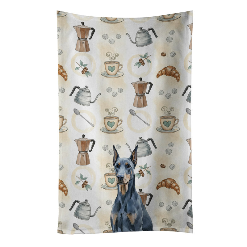 Blue Doberman Pinscher Coffee Bar Kitchen Towel, Blue Doberman Pinscher