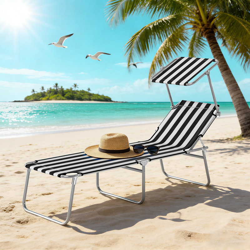 Méridienne pour l'extérieur, fauteuil de bronzage avec pare-soleil, lit pliant portatif pour piscine de patio